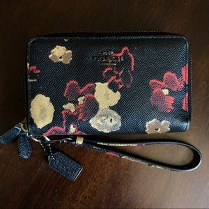 Coach Black Floral Double Zip Wristlet